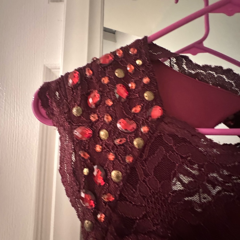 Night Way Collections Burgundy Lace Wedding Dress - Picture 3 of 9